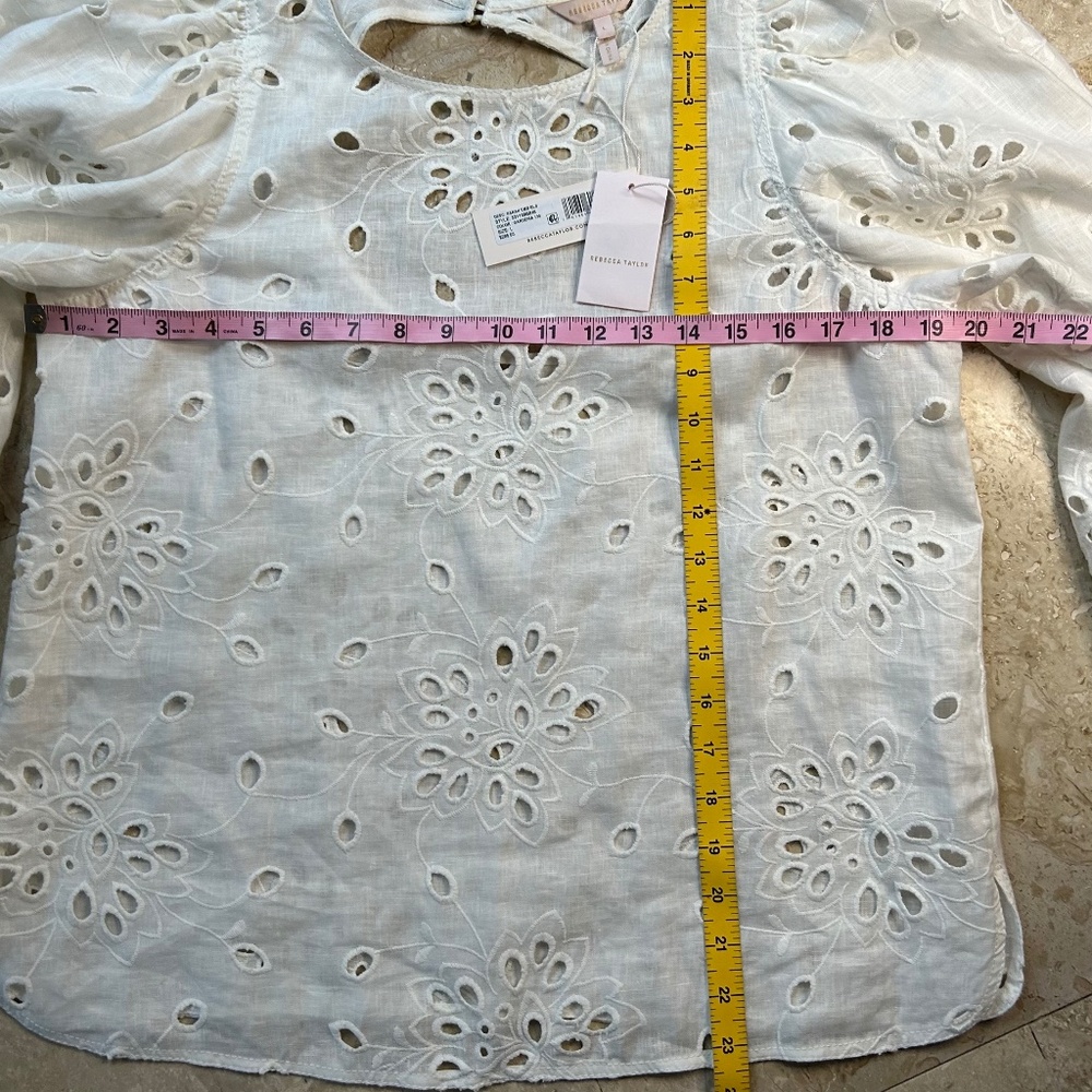 Rebecca Taylor Sarah Embroidered White Blouse, Size L, NWT - Picture 13 of 16